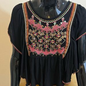 Boho black and colorful shirt with embellishments